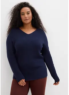 Ribbstickad tröja i ekologisk bomull, bonprix