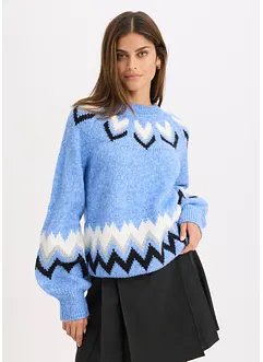 Mönsterstickad tröja med glittrande ränder, bonprix