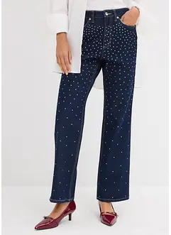 Straight jeans, Mid Waist, bekväm midja med strass, bonprix