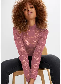 Figurnära, långärmad topp med spets, bonprix