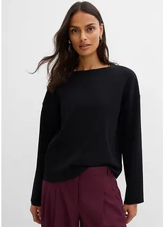 Långärmad topp av ribbat material, bonprix