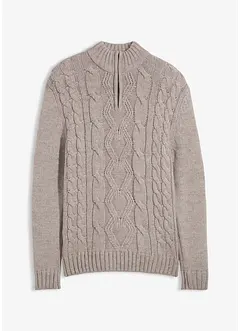 Tröja med flätstickning och krage, bonprix