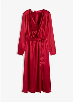 Mellanlång klänning i glansig satin, bonprix