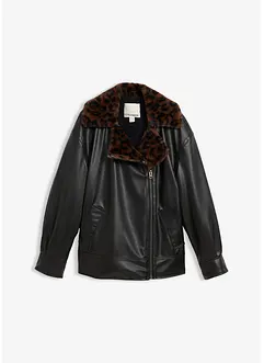 Jacka i skinnimitation med leopardmönstrad fuskpäls, bonprix