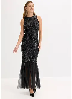 Paljettklänning med volang, bonprix