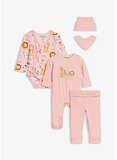 Body, byxa, pyjamas, mössa och haklapp för bebisar (5 delar), ekologisk bomull, bonprix