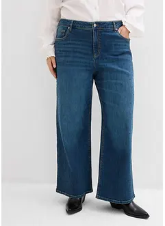 Wide Leg Jeans Mid Waist, med glitterstenar, bonprix