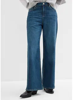 Wide Leg Jeans Mid Waist, med glitterstenar, bonprix