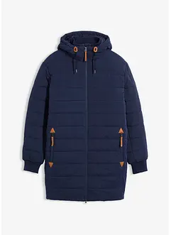 Vadderad täckkappa med huva och detaljer i skinnimitation, bonprix