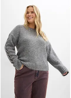 Tröja i fyrkantig modell med flätade ärmar, bonprix