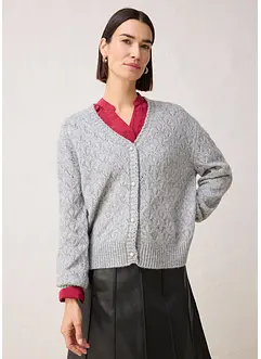 Hålmönstrad cardigan i bomull och ull, bonprix