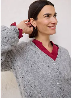 Hålmönstrad cardigan i bomull och ull, bonprix