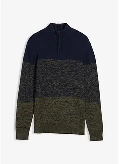 Grovstickad tröja med krage och dragkedja, bonprix