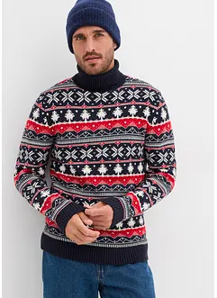 Stickad tröja med lusemönster och polokrage, bonprix