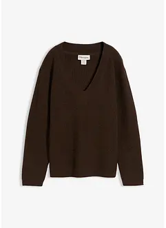 Stickad tröja med V-ringning, bonprix
