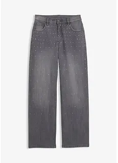 Wide Leg-jeans med strass, Mid Waist, bonprix