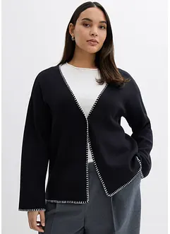 Cardigan i bomull och ull med kontrasterande detaljer, bonprix