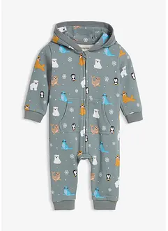 Trikåoverall med huva i ekologisk bomull, bonprix