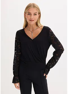 Långärmad topp med spets, bonprix