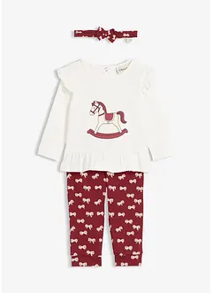 Långärmad topp, leggings och hårband för bebisar (3 delar), ekologisk bomull, bonprix