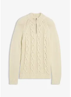 Grovstickad tröja med krage och dragkedja, bonprix