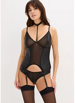 Linne med strumpehandshållare + stringtrosa (2 delar), bonprix