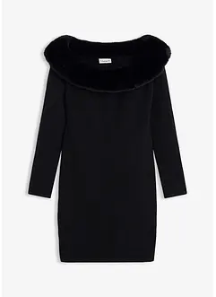 Stickad klänning med fuskpäls, bonprix