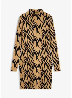 Stickad klänning i figurnära modell med ståkrage, bonprix