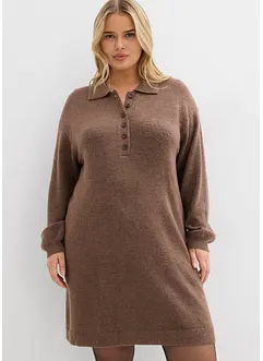 Stickad klänning med knappslå, bonprix