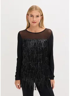 Långärmad topp med paljettfransar, bonprix