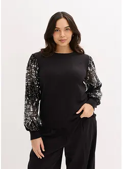 Finstickad tröja med paljettärmar, bonprix