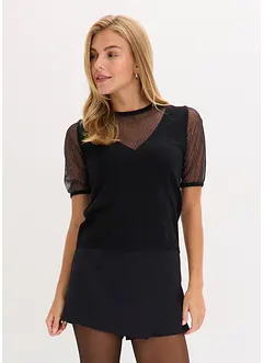 Finstickad tröja med meshinfällning, bonprix