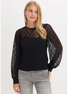 Långärmad topp med spets, bonprix
