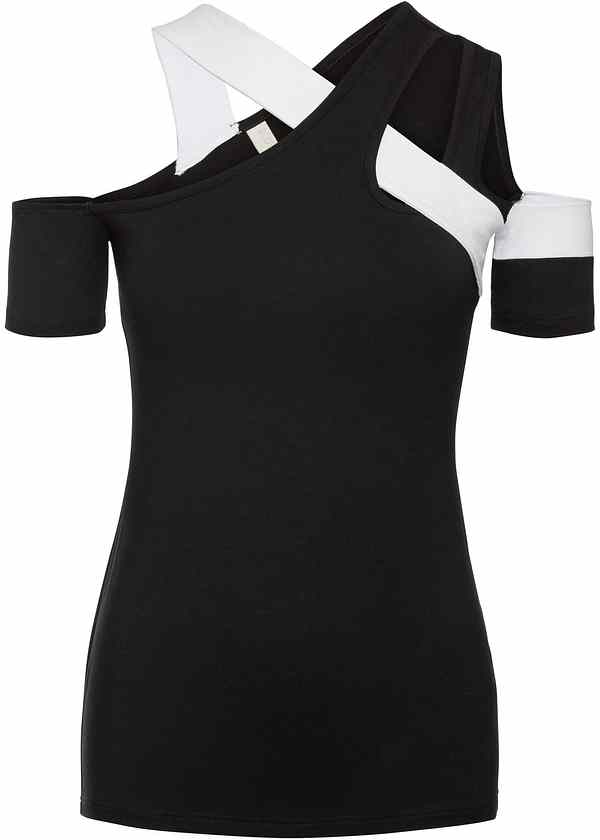 Cold shoulder topp svartvit BODYFLIRT boutique bonprix.se Cold shoulder klänning med spets vit Dam bonprix.se