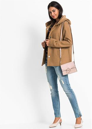 Höfttäckande jacka med kaupschong camel Höfttäckande jacka med kaupschong camel