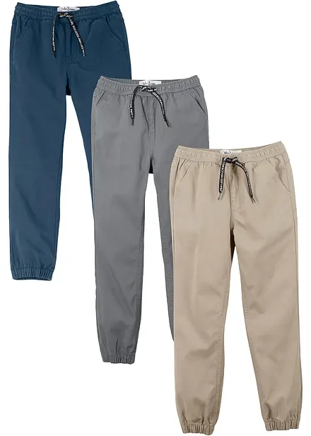 Joggingbyxa i ren bomull med bekväm midja, Regular Fit (3-pack)