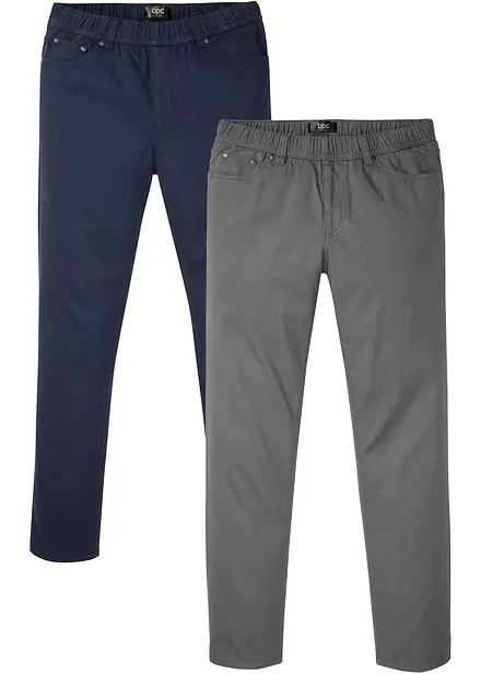 Dra på-byxa av ren bomull, Regular Fit, Straight (2-pack)