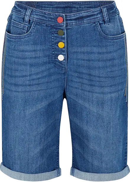 Bekväma stretchiga jeansbermudas med broderi och bekväm midja