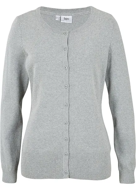 Finstickad cardigan  i basmodell med &aring;tervunnen bomull