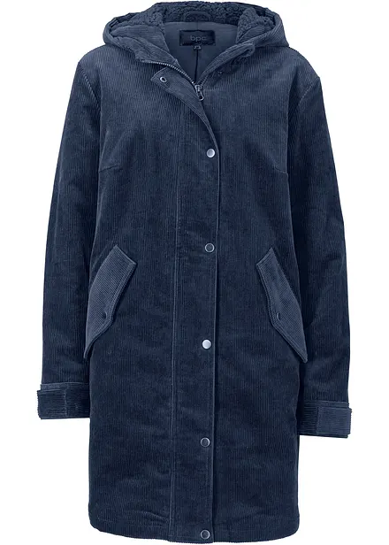 Varm A-linjeformad manchesterparkas med teddypäls i huvan