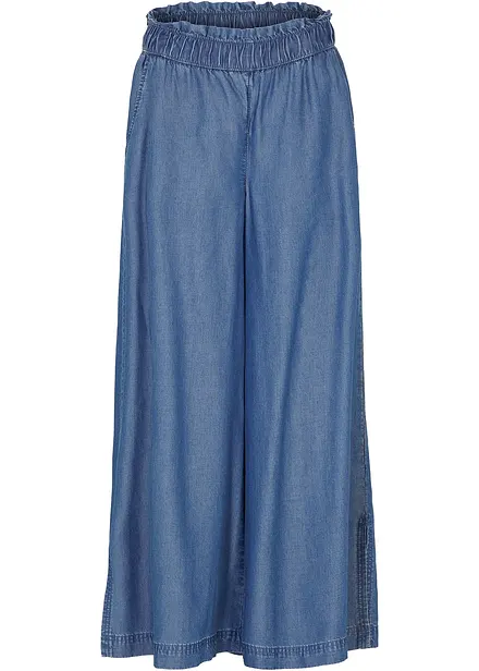 Följsamma palazzojeans med slits i sidan, 7/8-längd