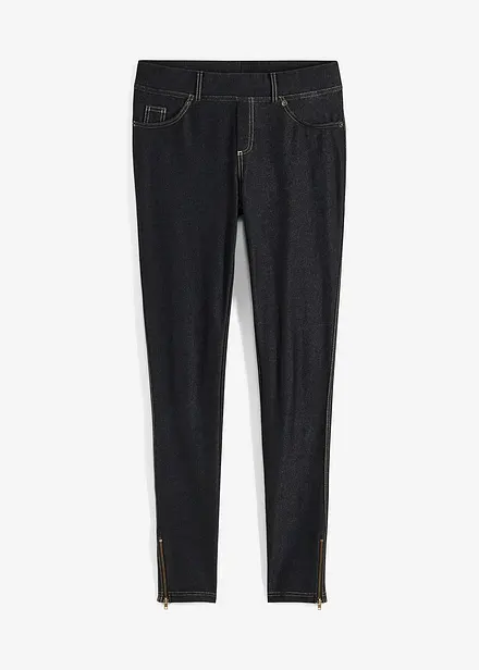 Leggings med jeanslook och dragkedja