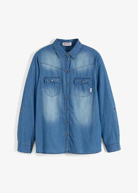 Jeansblus med tryckknappar, långärmad