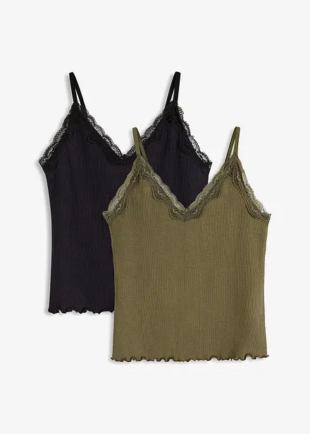 Ribbstickat linne med spets (2-pack)