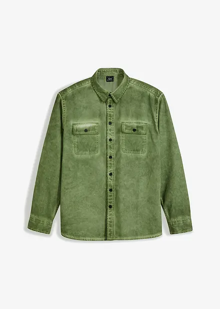 Långärmad bomullsskjorta med tvättad look