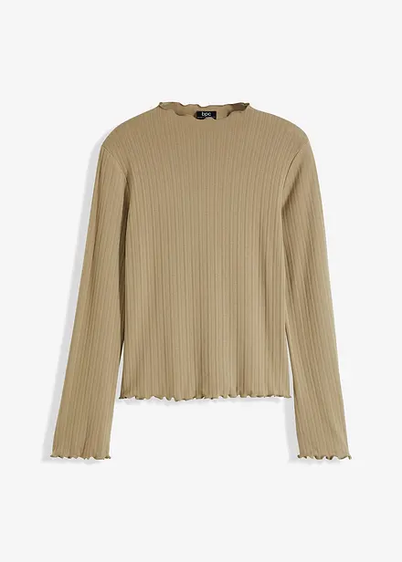 Ribbstickad långärmad T-shirt