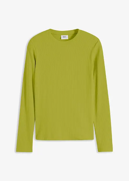 Ribbstickad långärmad T-shirt i ren bomull