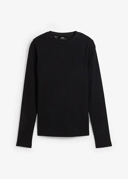 Ribbstickad långärmad T-shirt i ren bomull