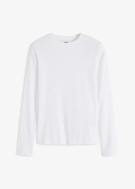 Ribbstickad långärmad T-shirt i ren bomull