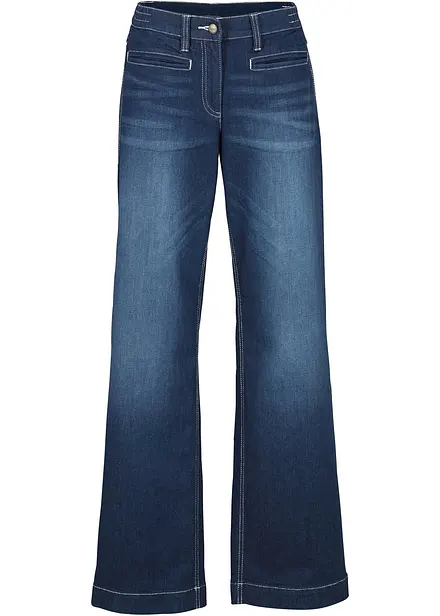Wide Leg Jeans Mid Waist, med bekv&auml;m midja
